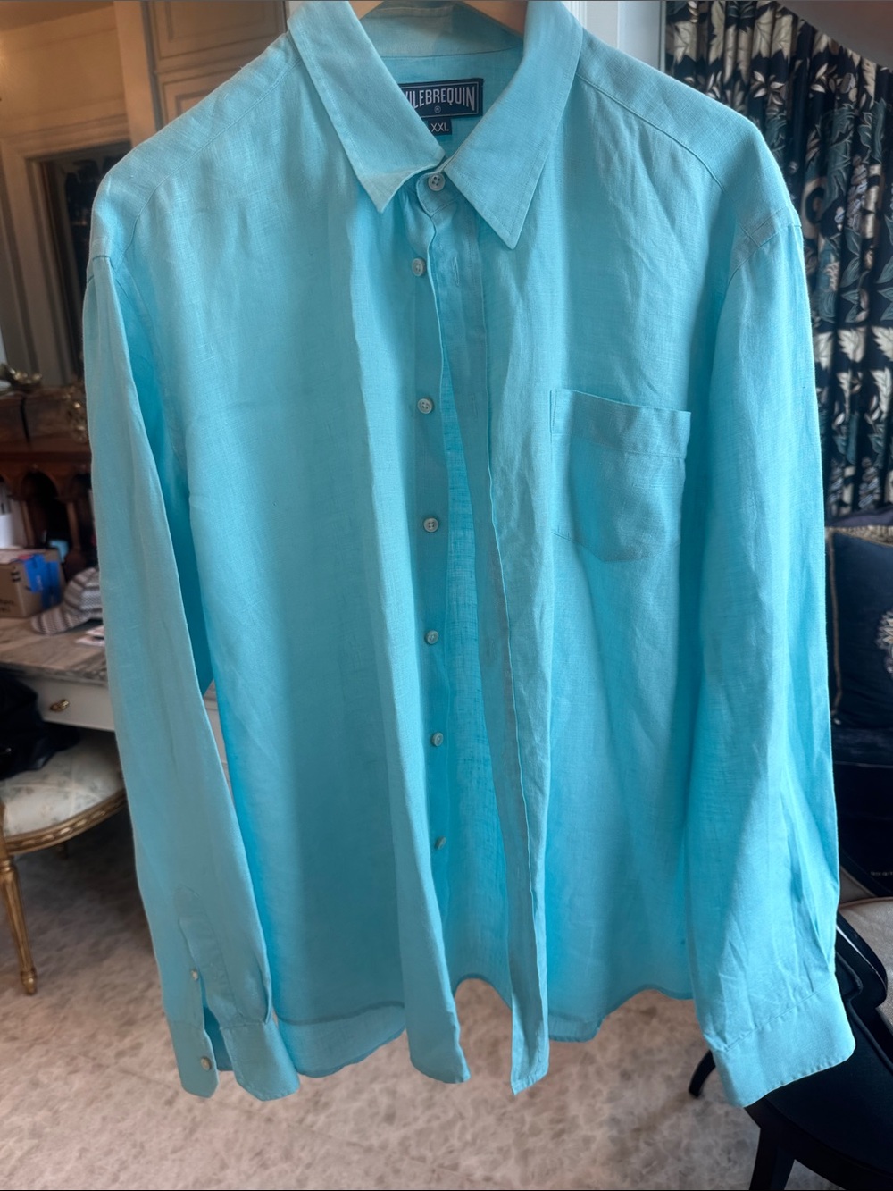 Vilebrequin Men’s Light Turquoise Button-Down Linen Shirt